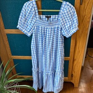 Blue and white Gingham Midi Dress